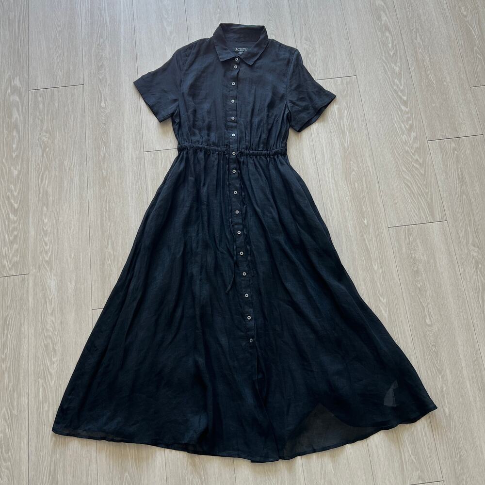 J Crew Cerise Shirt Dress In Ramie Size 8 Black